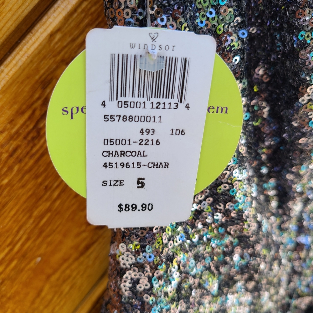 NWTs Windsor Strapless Sweetheart Charcoal Solid Sequin Dress - Picture 4 of 7